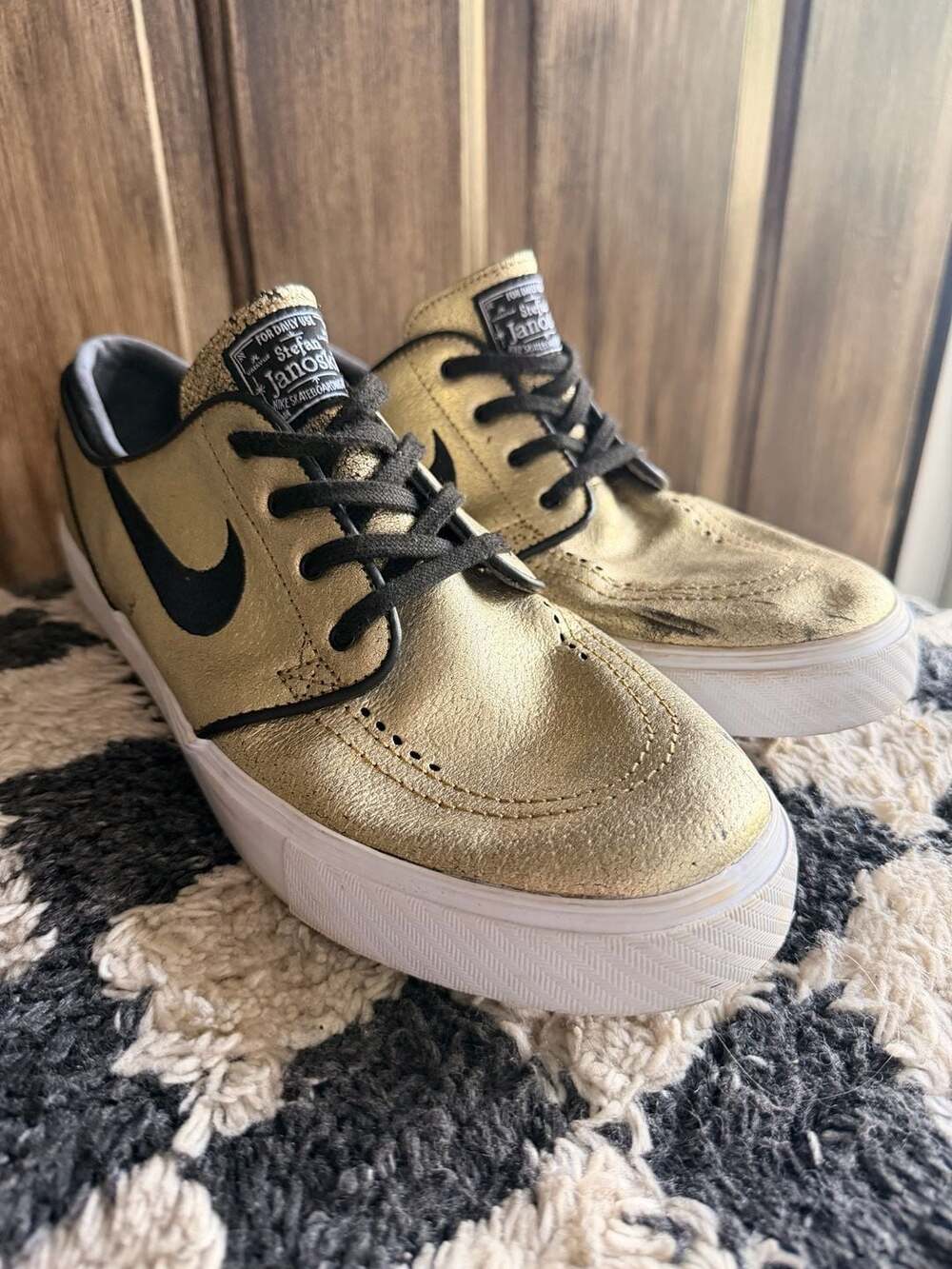 Nike SB Zoom Stefan Janoski L Metallic Gold Black White Skate Shoes